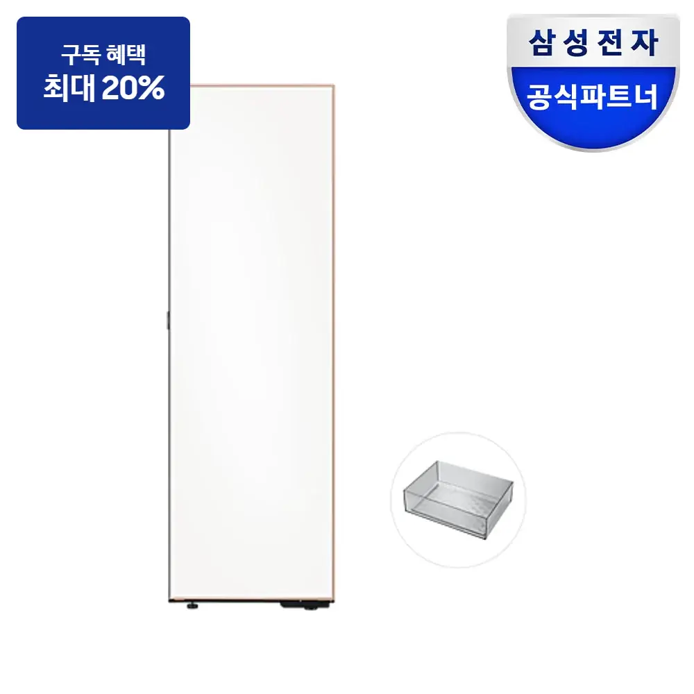 최대 혜택은 가입 조건에 따라 다르며, 구독료 지원은 대상 모델 최장 약정 기준 상당 멤버십포인트입니다. 삼성 Infinite AI 정수기 냉장고 1도어 키친핏 386L+수납존 — 냉장고 구독 상품 그림
